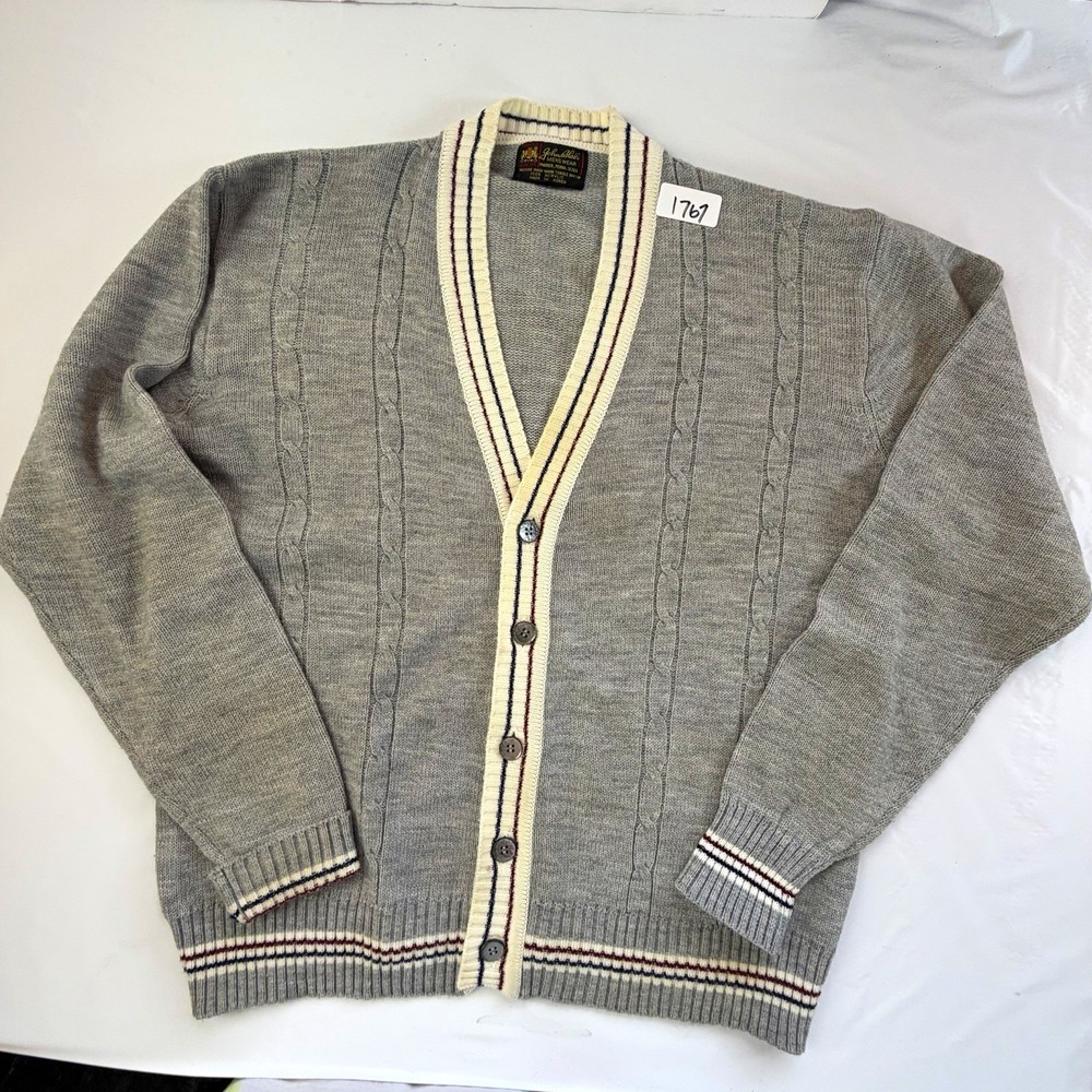 Vintage 80s John Blair Cardigan Sweater Heather Gray Tennis Prep Old Money XXL